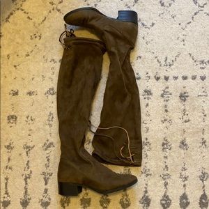 Khaki Knee High Faux Suede Boots from Zara